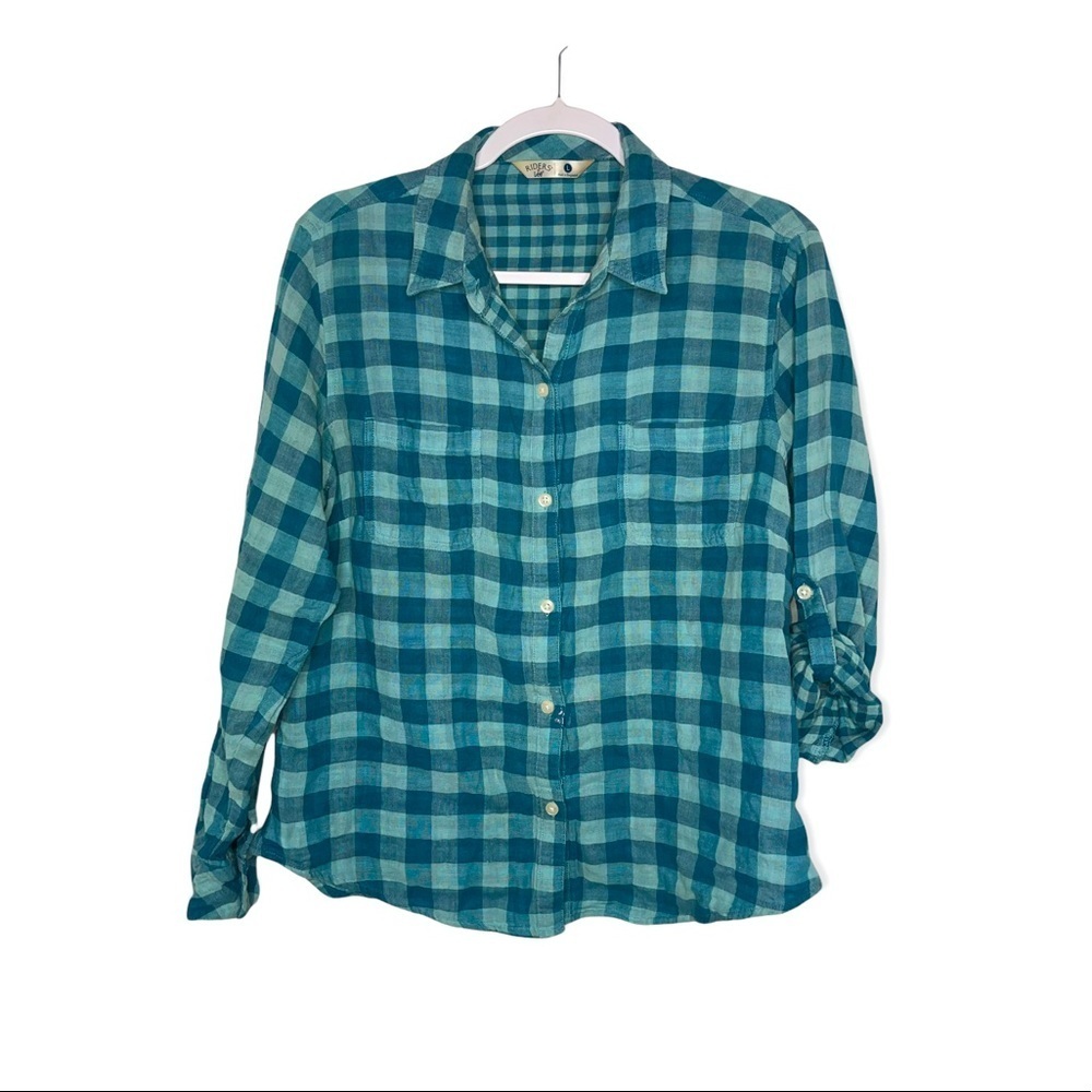 RIDERS BY LEE Blue Check Flannel Button Down Shirt with Chest Pockets L